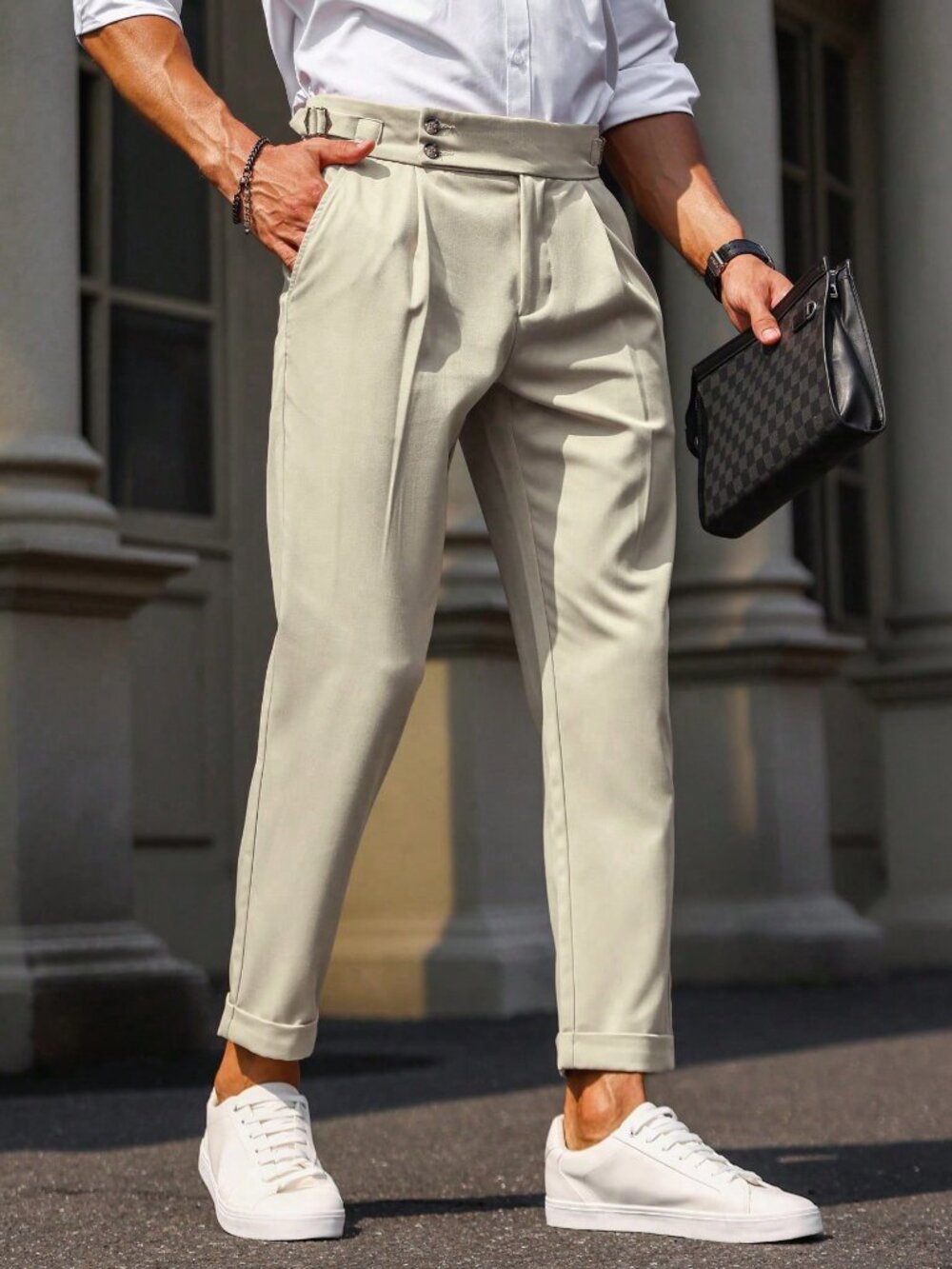 Apricot Regular Men's Zip Fly Plain Mid Waist Formal Pants